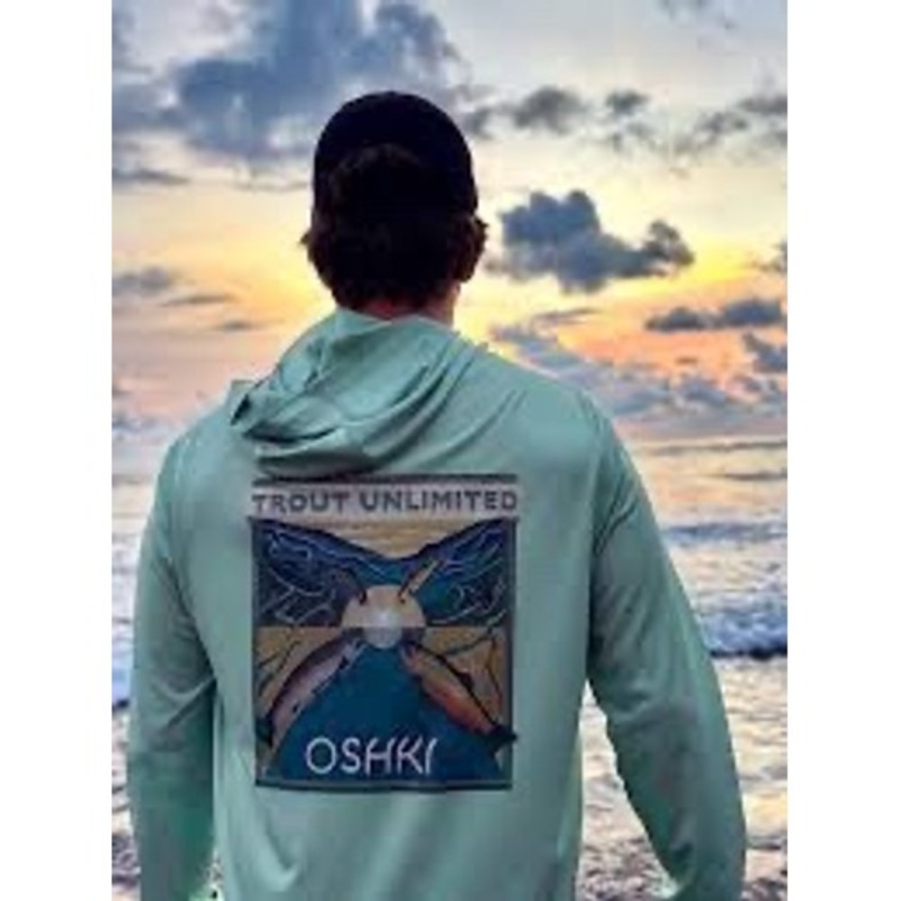 Trout Unlimited Oshki Graphic Sun Hoodie L Green Fly Fishing Shirt Gorpcore